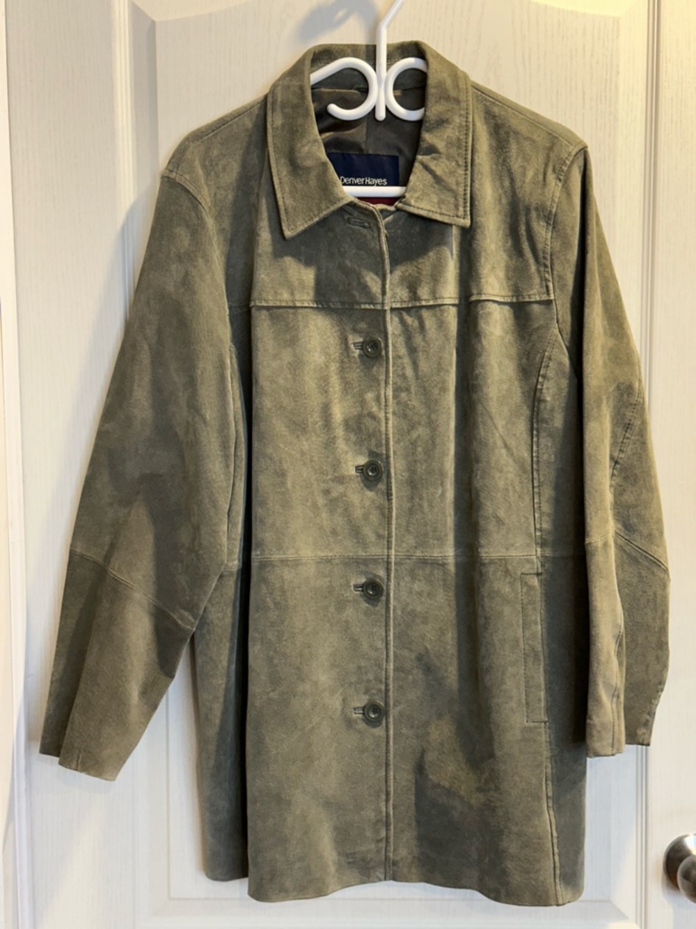 Denver Hayes Olive Green Suede Button-Front Jacket - Picture 3 of 13